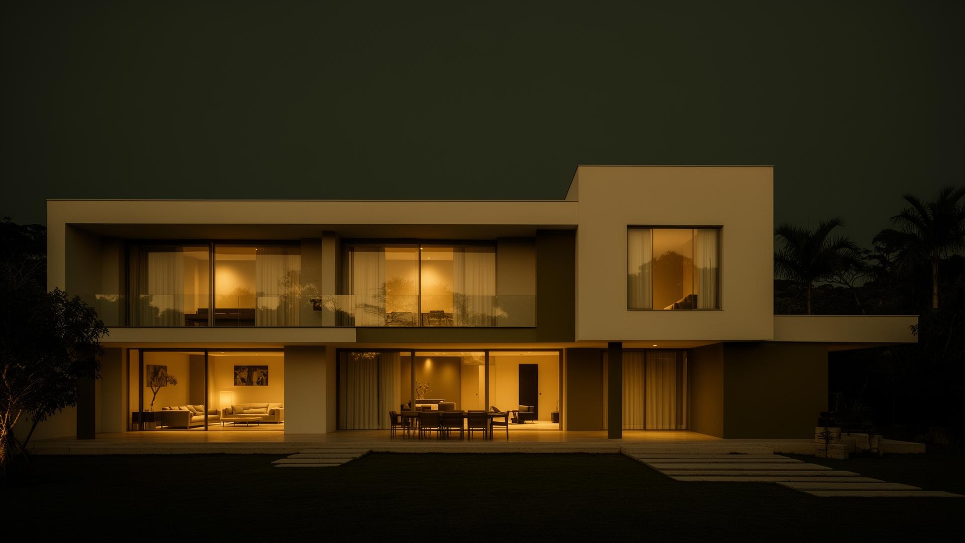 Residência contemporânea ao entardecer